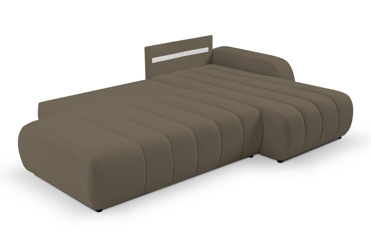 ECKSOFA Baloo mit Schlaffunktion und Bettkasten, komfortable Polsterung, Stoffbezug, lose Rückenkissen, freistehend, RECHTS, 276x176x88cm Light brown - Hellbraun, Holz/Textil (276/176cm) - DomoHome