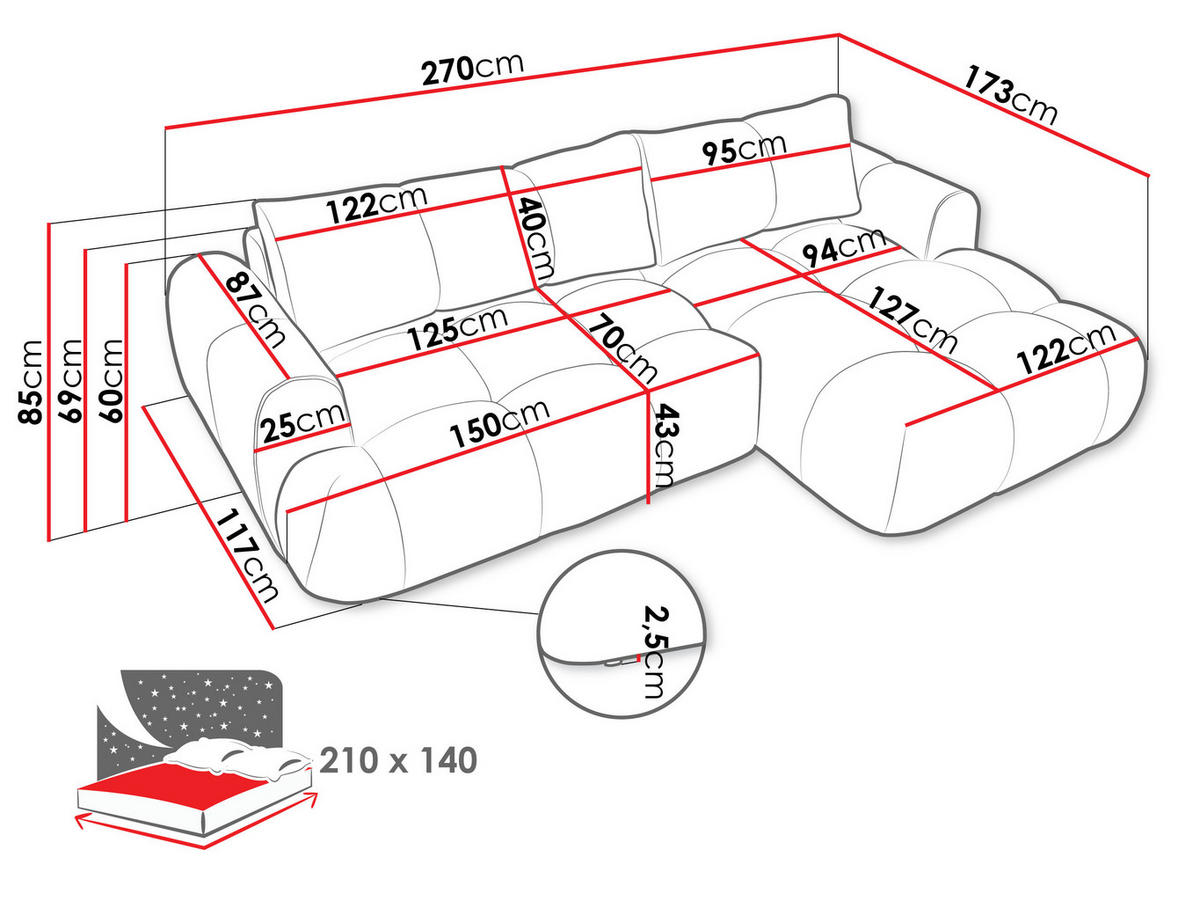 ECKSOFA Mitto, Seite: Rechts - Beige/Schwarz, Holz/Kunststoff (270/173cm) - MIRJAN24