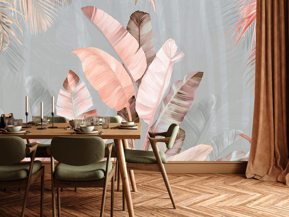 FOTOTAPETA Pre Jedáleň Tropické Pastelové Banánové Listy 400 x 280 cm - hnedá/sivá, papier (400/280cm) - Muralo