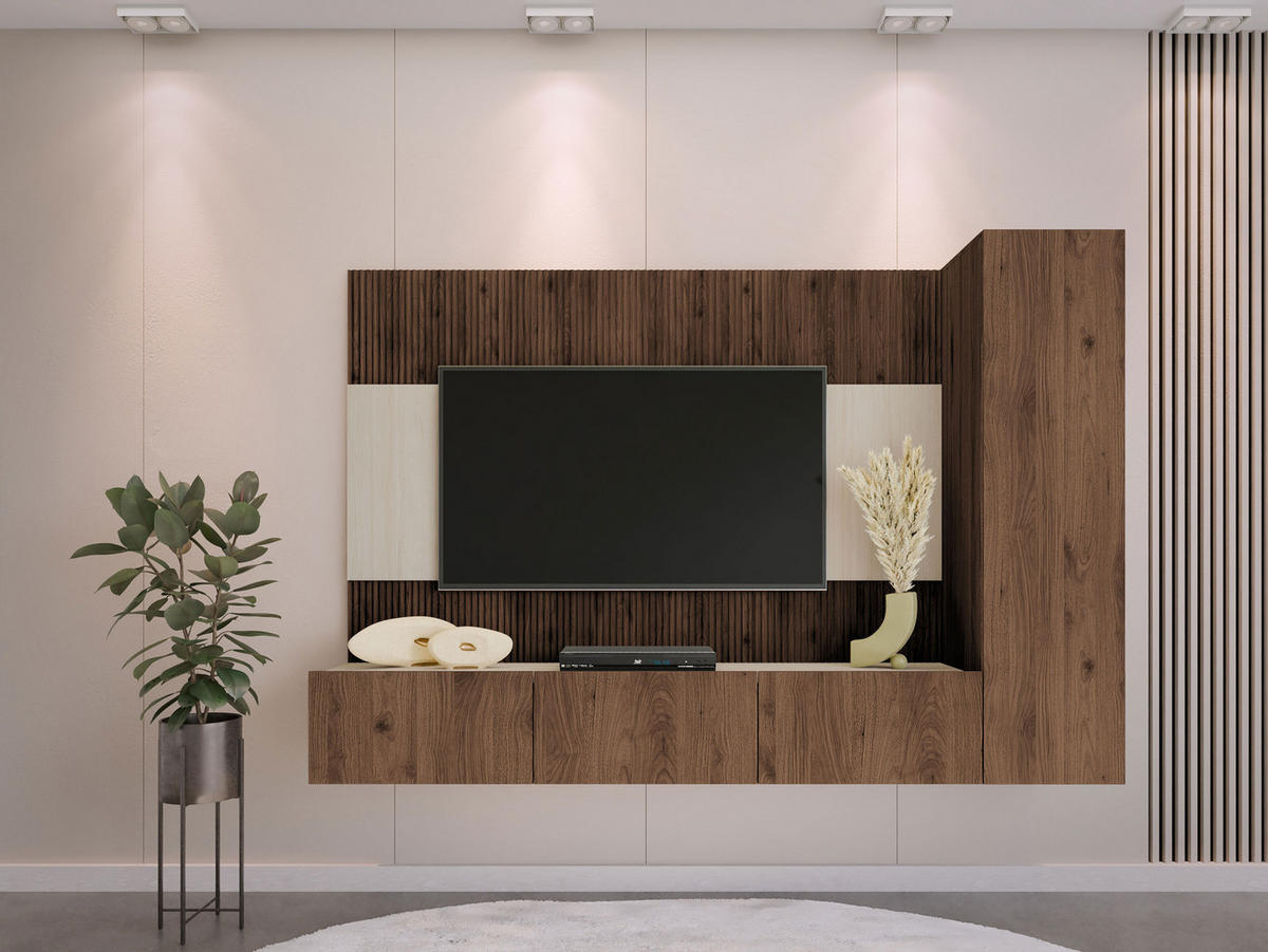 WOHNWAND Deromi VI - Braun, Holzwerkstoff (220/150/38cm) - MIRJAN24