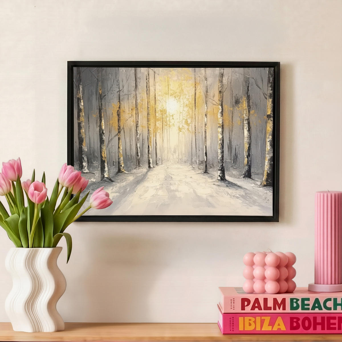 LEINWAND Bilder mit Rahmen - Winter - Abstrakt - Schnee - Natur - Sonne - 40x30 - Grau, Textil (40/30cm) - MuchoWow
