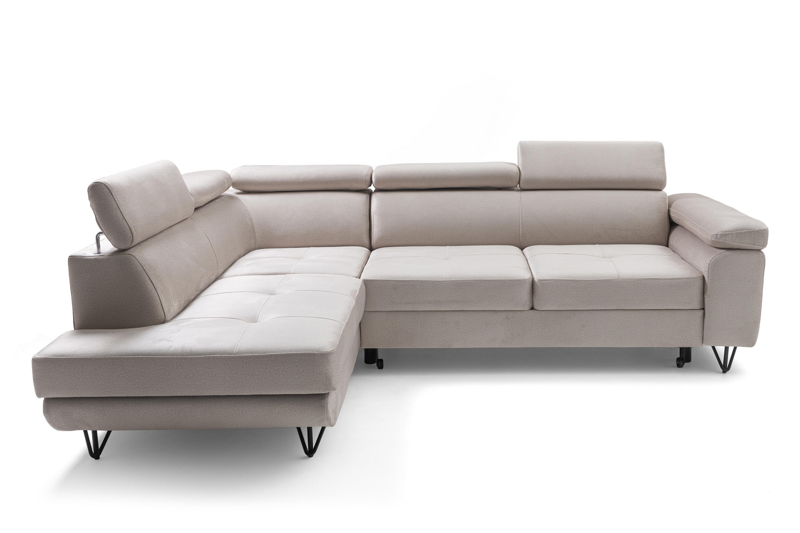 ECKSOFA JUNIOR L Links mit Schlaffunktion 194x128 Velours Creme - Creme/Schwarz, Holz/Textil (249/184cm) - Muffo