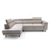 ECKSOFA JUNIOR L Links mit Schlaffunktion 194x128 Velours Creme - Creme/Schwarz, Holz/Textil (249/184cm) - Muffo
