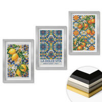 WANDBILDER 3er Set - 20x30 cm Silberner Rahmen - Zitronen-Orangenblütenmuster - Silberfarben, Kunststoff (20/30cm) - ArtPrintCave