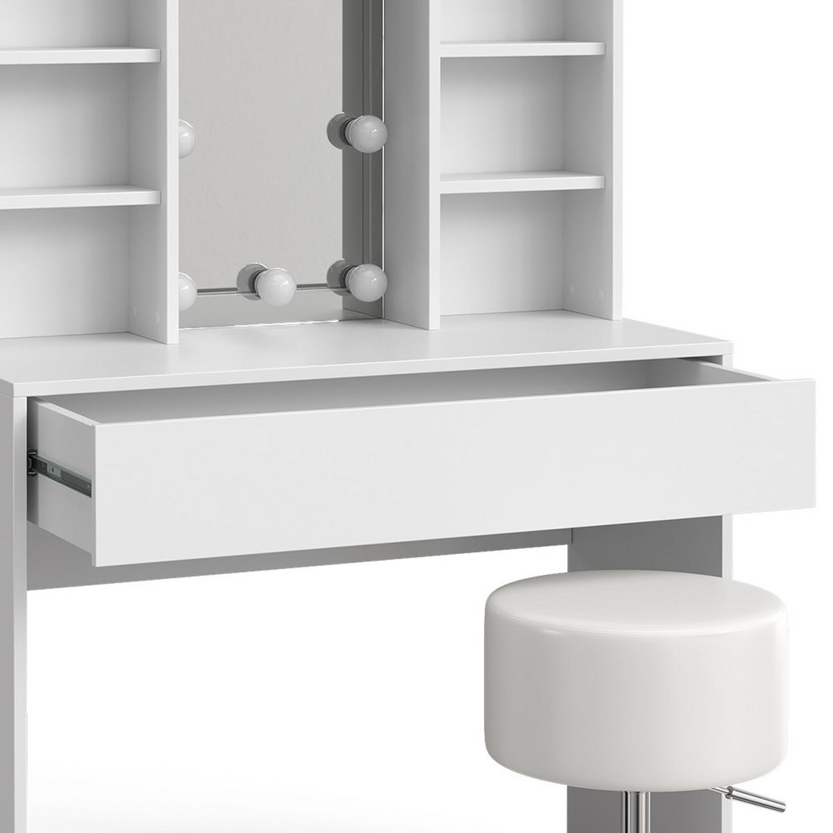 SCHMINKTISCH Alexa Weiß 93 cm mit LED Beleuchtung und Hocker - Weiß, Holzwerkstoff (93/147/40cm) - Vicco
