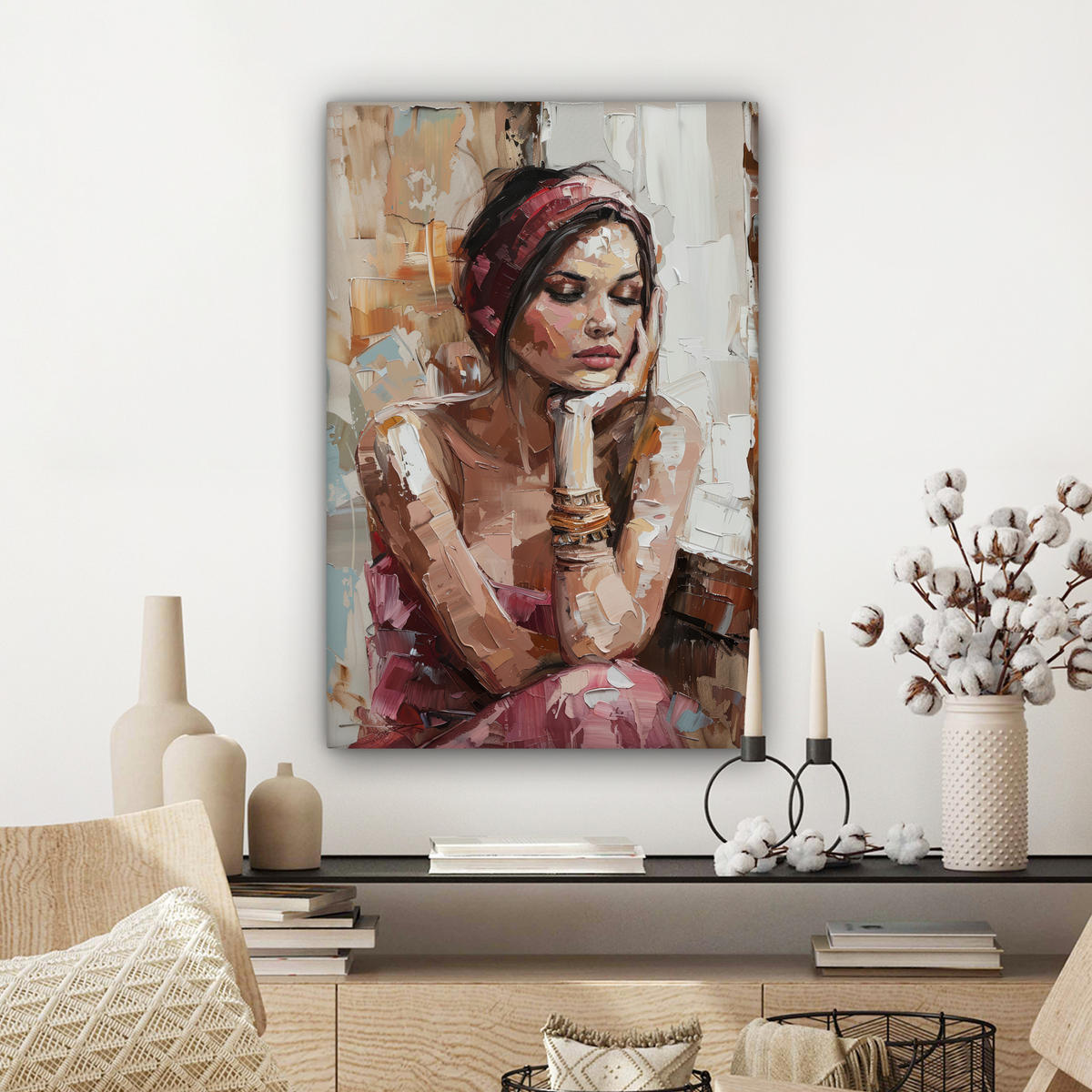 LEINWANDBILD Frau - Lackierung - Porträt - Modern Wanddeko 40x60 cm - Altrosa, Textil (40/60cm) - MuchoWow