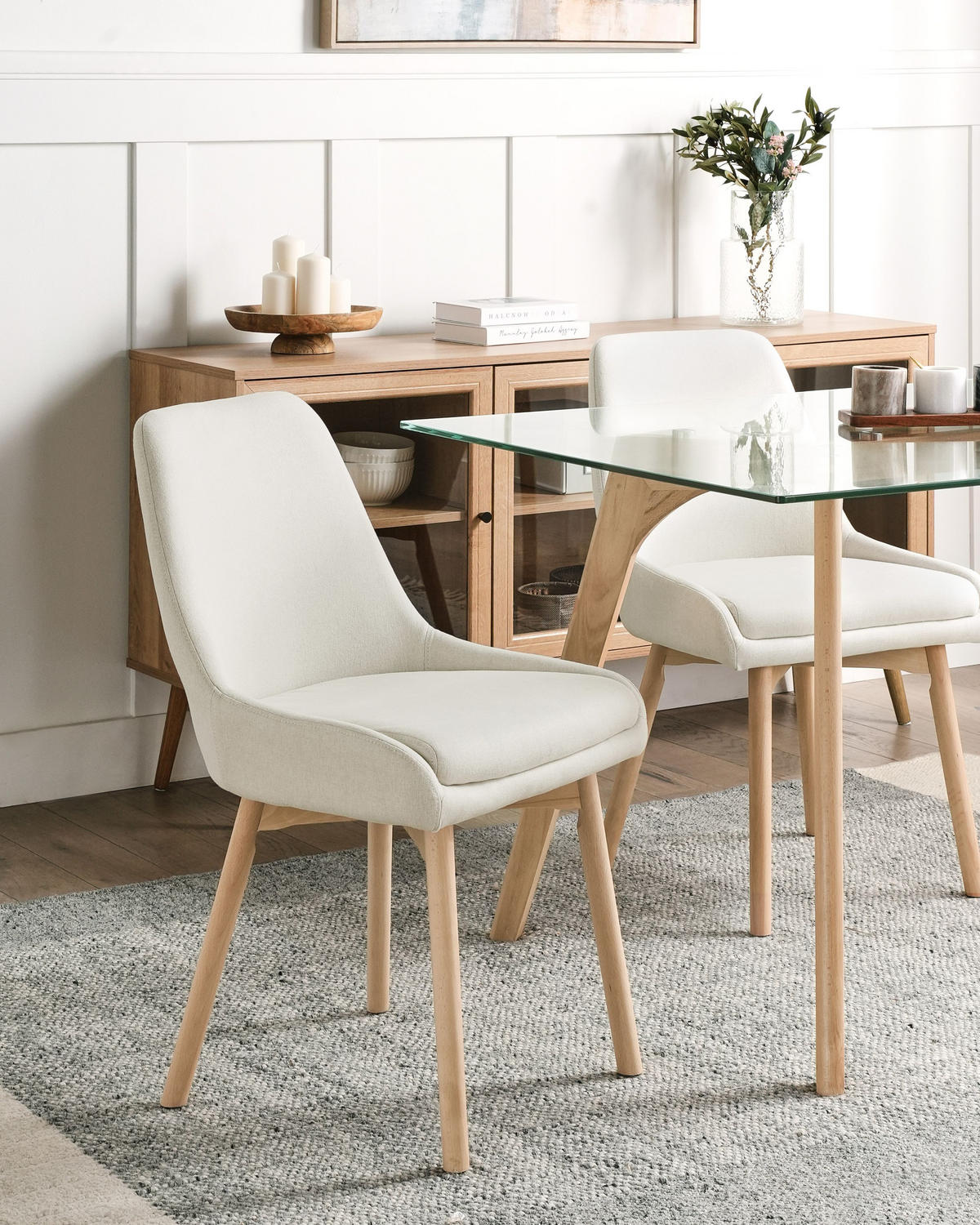 ESSZIMMERSTUHL 2er Set Stoff Cremeweiß Melfort - Creme/Braun, Holz/Textil (49/82/58cm) - Beliani