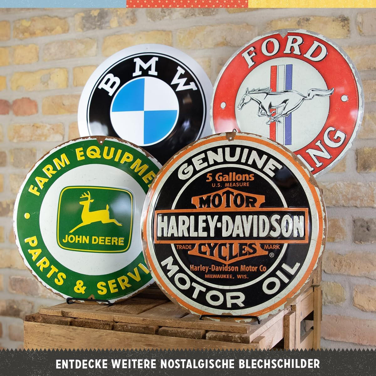 BLECHSCHILD 35 cm Rund Harley Davidson Genuine Service - Multicolor, Metall (35/35/0.2cm) - Nostalgic-Art