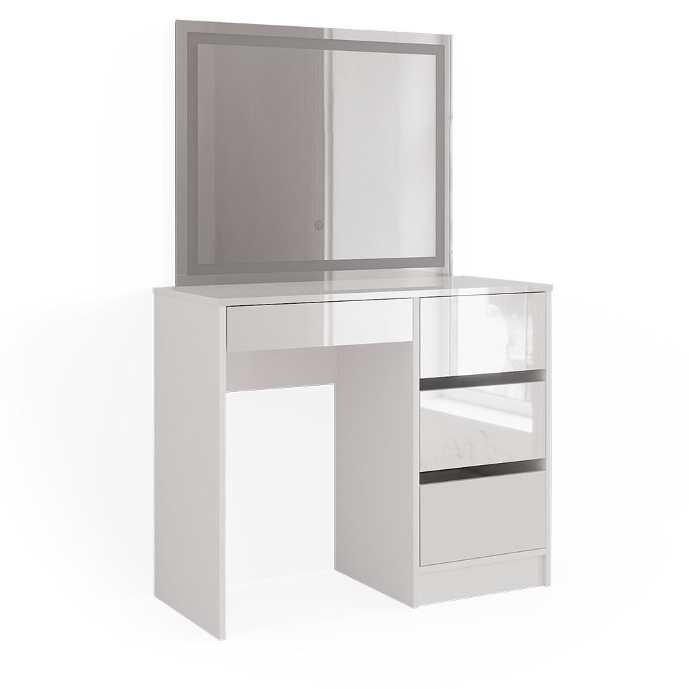 SCHMINKTISCH Sherry Weiß 90 cm mit LED-Spiegel - Weiß Hochglanz, Holzwerkstoff (90/75/40cm) - Vicco