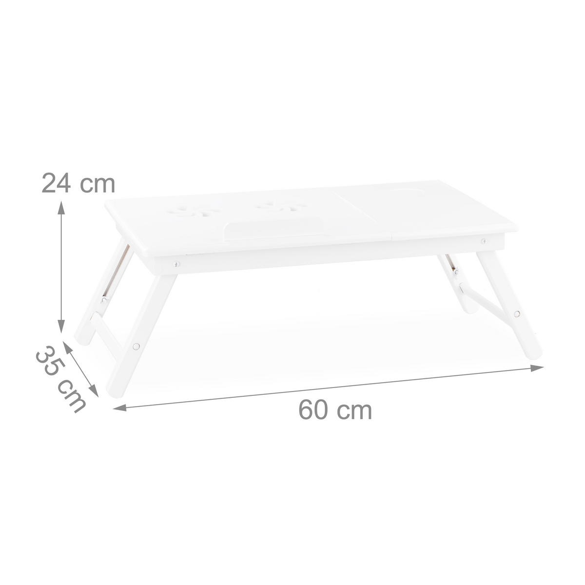 LAPTOPBORD Vit bambu hopfällbart med låda - Vit, Trä (35/60/24cm) - Relaxdays