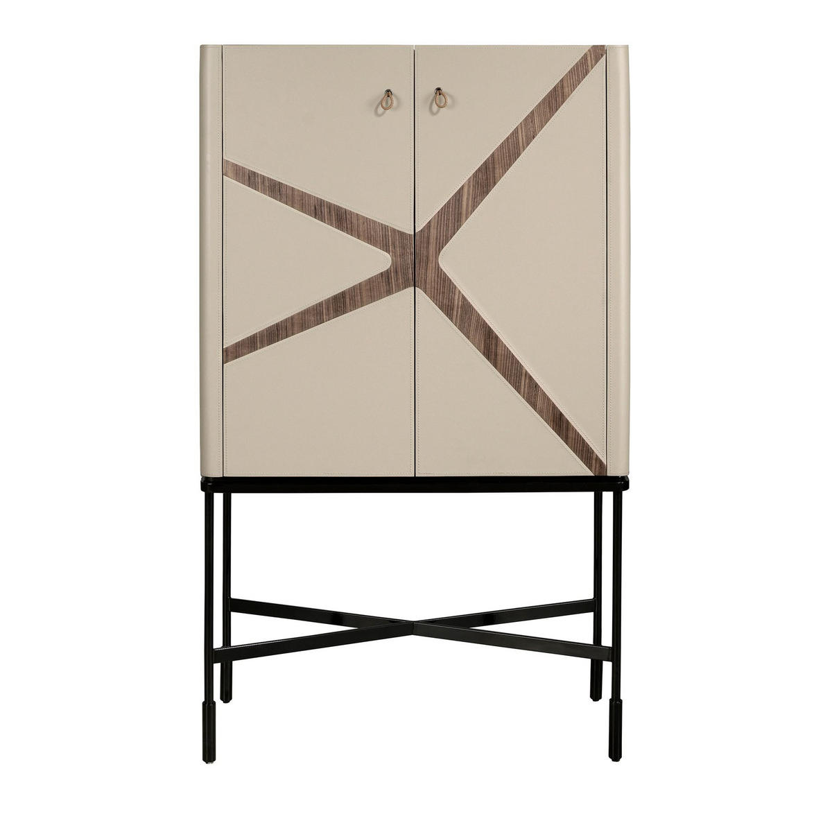 HIGHBOARD Leder, Nussbaum und schwarzer Stahl 90/40/150 cm - Beige/Multicolor, Leder/Holz (90/150/40cm) - ANGEL CERDA
