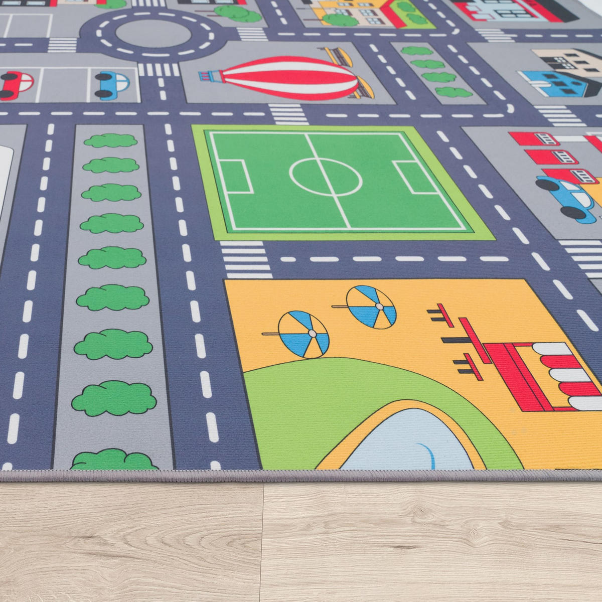 KINDERTEPPICH Waschbar, mit Dorf‑ und Bauernhofplan‑Muster, Grau, Ø 200 cm - Grau, Textil (200/200cm) - KADIMA DESIGN