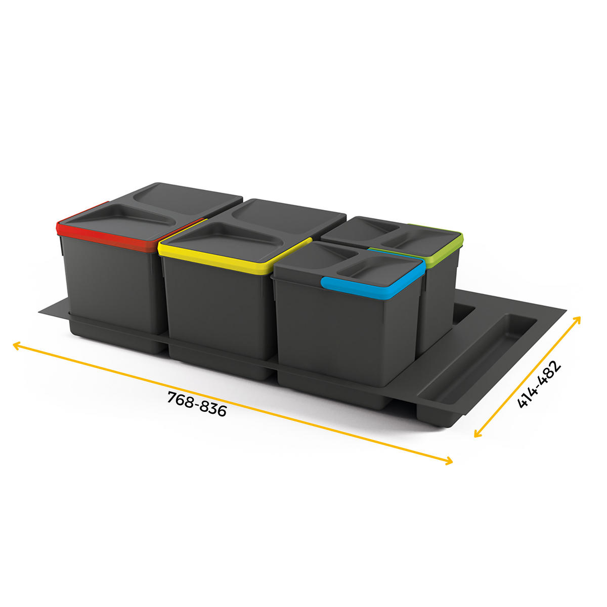 RECYCLINGBEHÄLTER für Küchenschublade mit Boden, Höhe 216mm, 2x12Liter, 2x6Liter, Modul 900mm, Kunststoff Anthrazitgrau 4er-set - Anthrazit, Kunststoff (48.2/22/83.6cm) - EMUCA