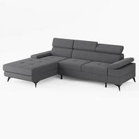 ECKSOFA VENTO Links Grau Velours Easy Clean L-Form Couch mit Schlaffunktion & Bettkasten - Schwarz/Grau, Holz (190/261cm) - Barchello