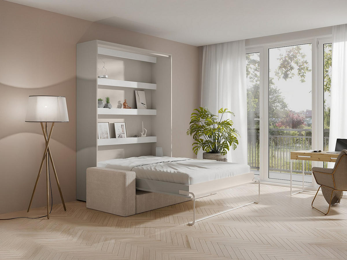 SCHRANKBETT - 2 Personen - holz - beige Rapili - Weiß, Holz/Metall (140/200cm) - Vente-Unique
