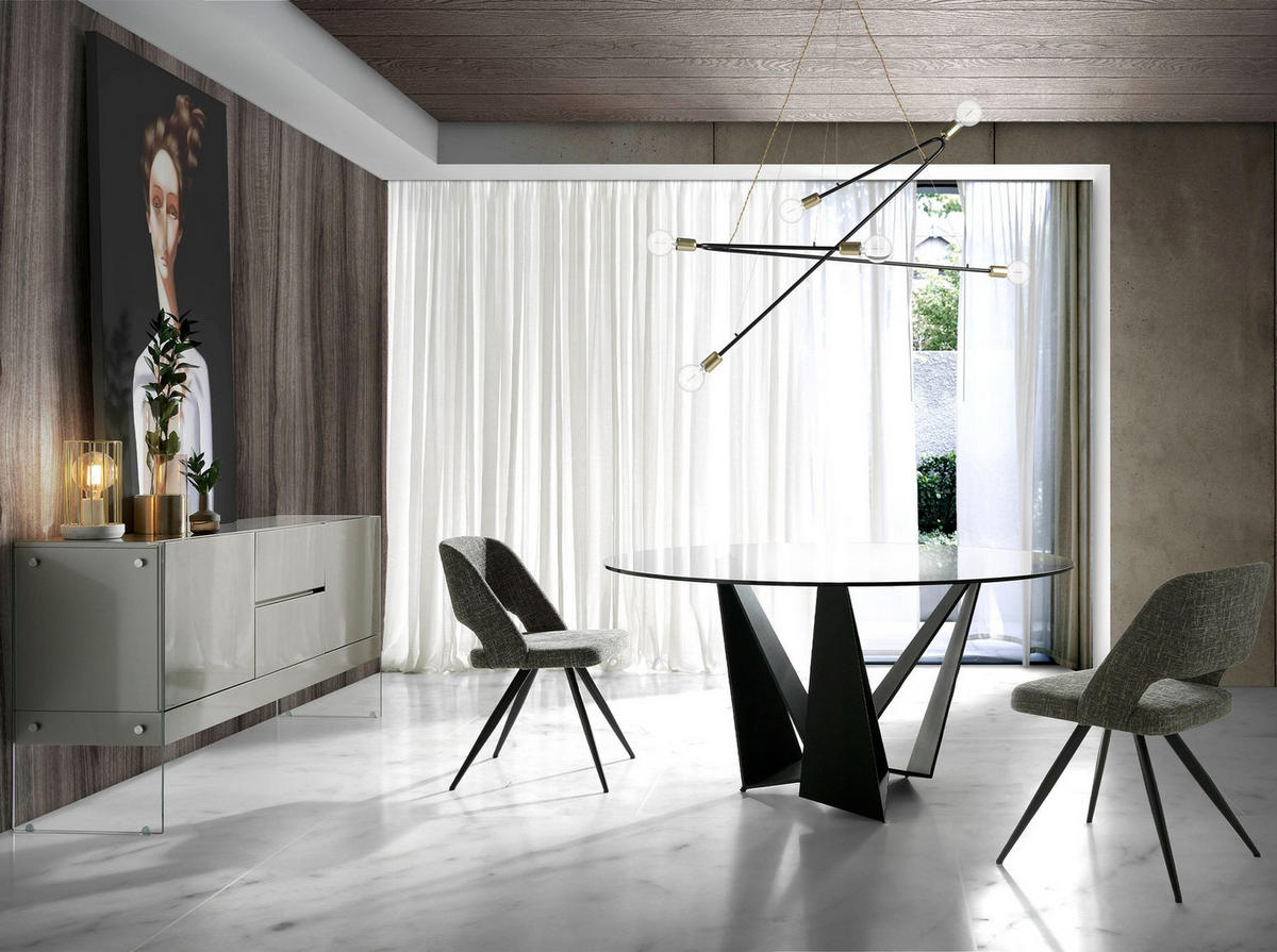 ESSTISCH Esstisch runde gehärtetes Glas aus schwarzer Stahl Ø150/75 cm - Transparent/Schwarz, Glas/Metall (150/150/75cm) - ANGEL CERDA