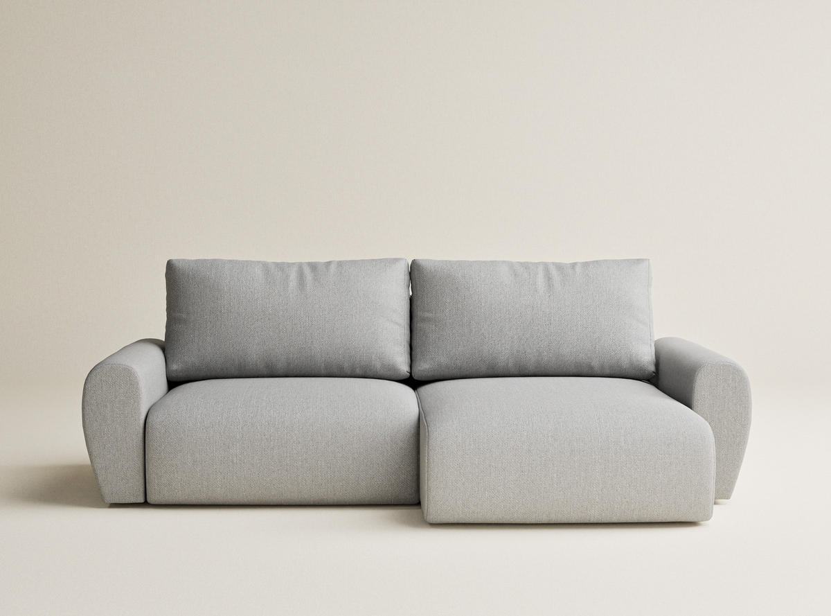 ECKSOFA MIT SCHLAFFUNKTION Numba Hellgrau Webstoff - Hellgrau/Schwarz, Holz/Holzwerkstoff (253/153cm) - Maison de Reve