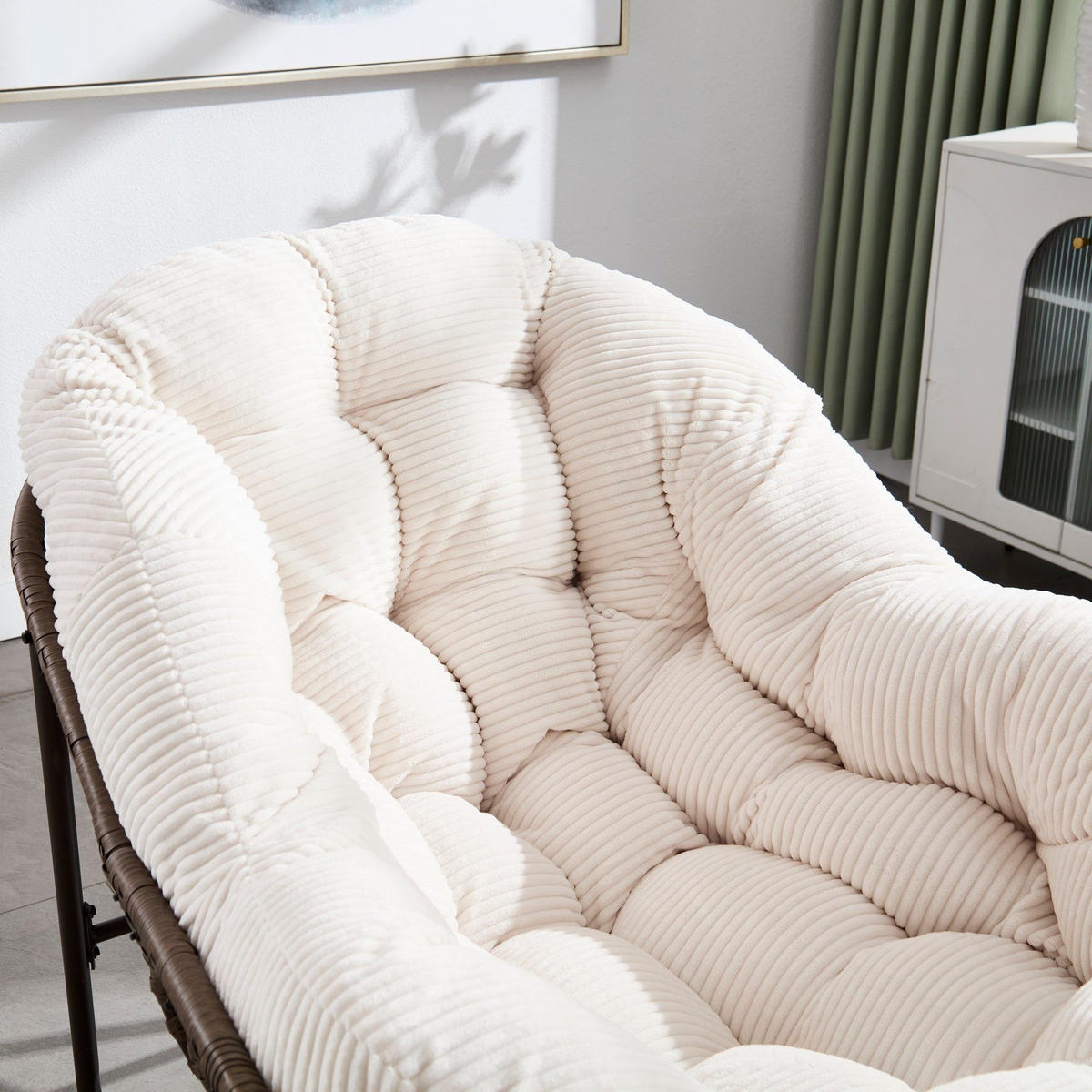 SCHAUKELSTUHL Schaukelsessel,Rattanstuhl mit Stahlrahmen,Weiß-Cord - Creme, Metall (94.5/80/111cm) - LVHOM