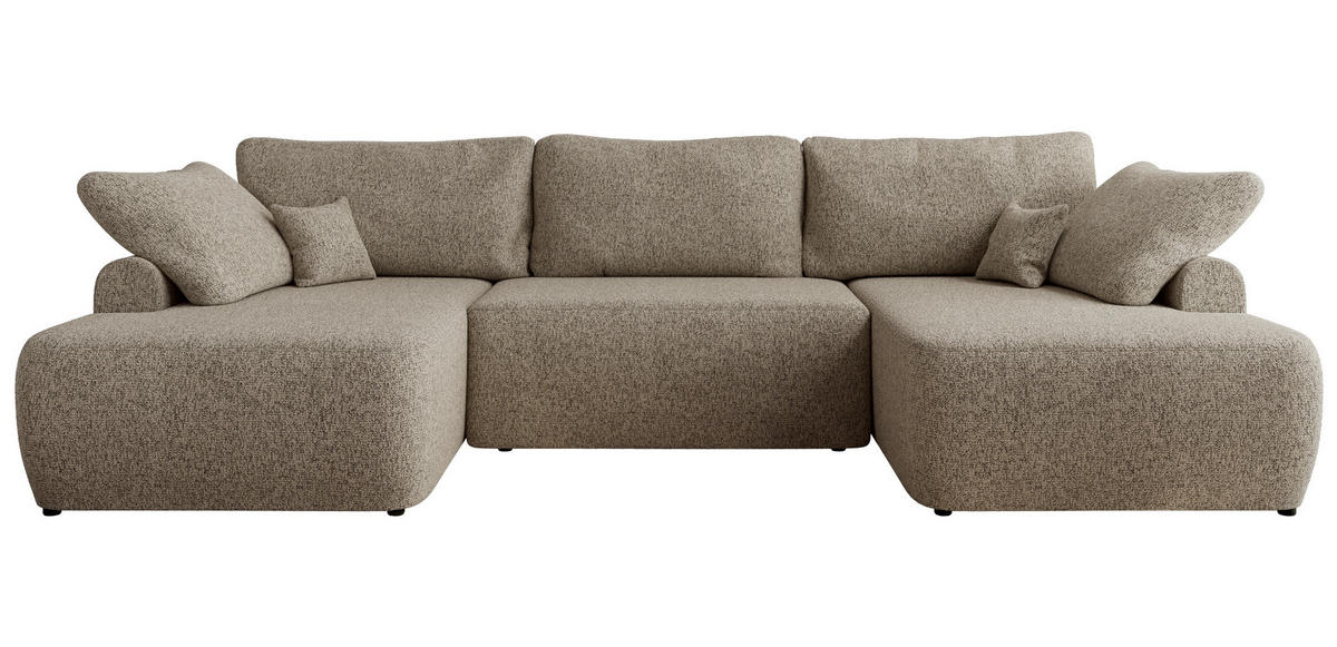 WOHNLANDSCHAFT CUBO U Dunkelbeige Struktur - Beige/Schwarz, Kunststoff/Textil (370/100/187cm) - MKS