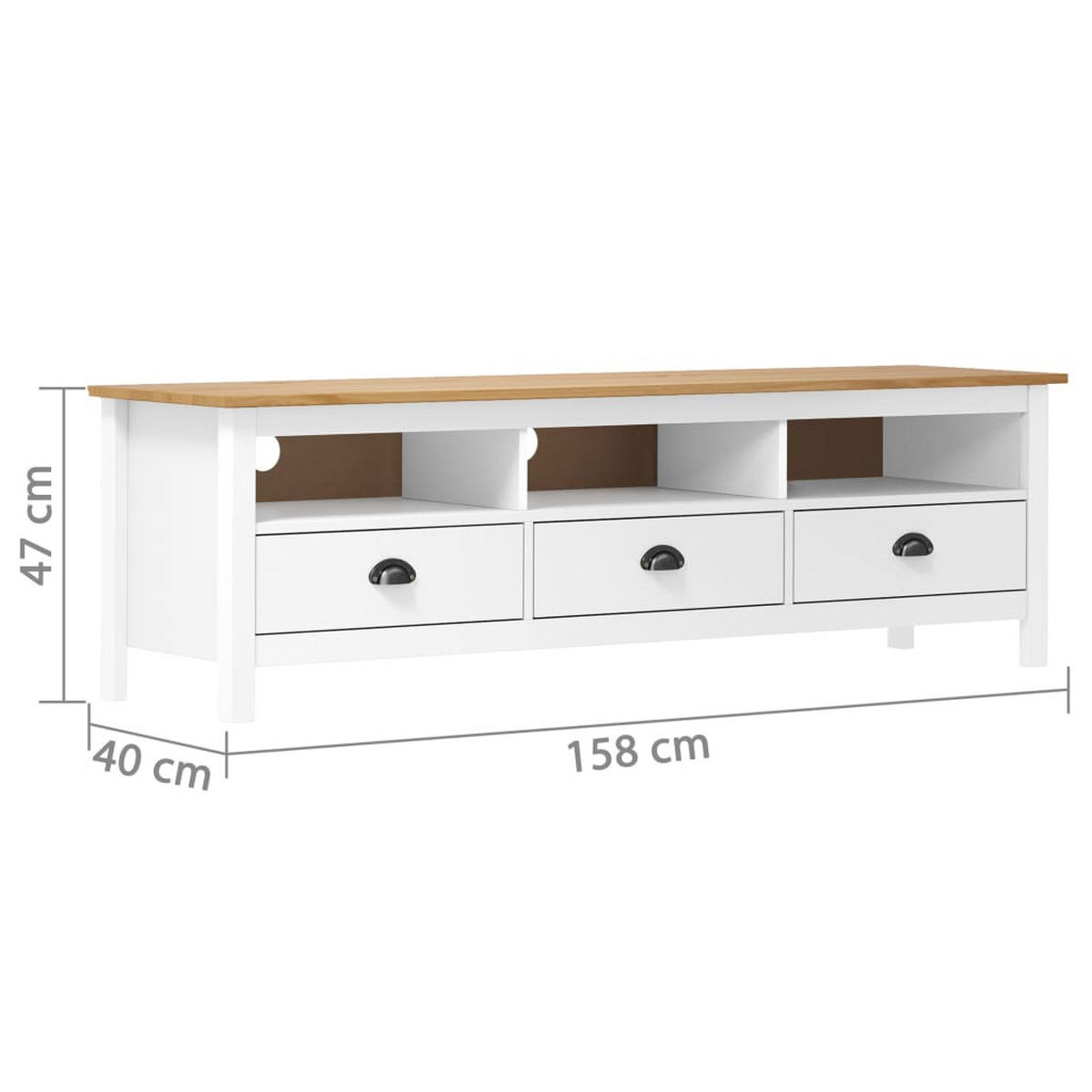 TV-SCHRANK Hill Weiss 158/40/47 Cm Massivholz Kiefer - Weiß, Holz (34/40/105cm) - vidaXL