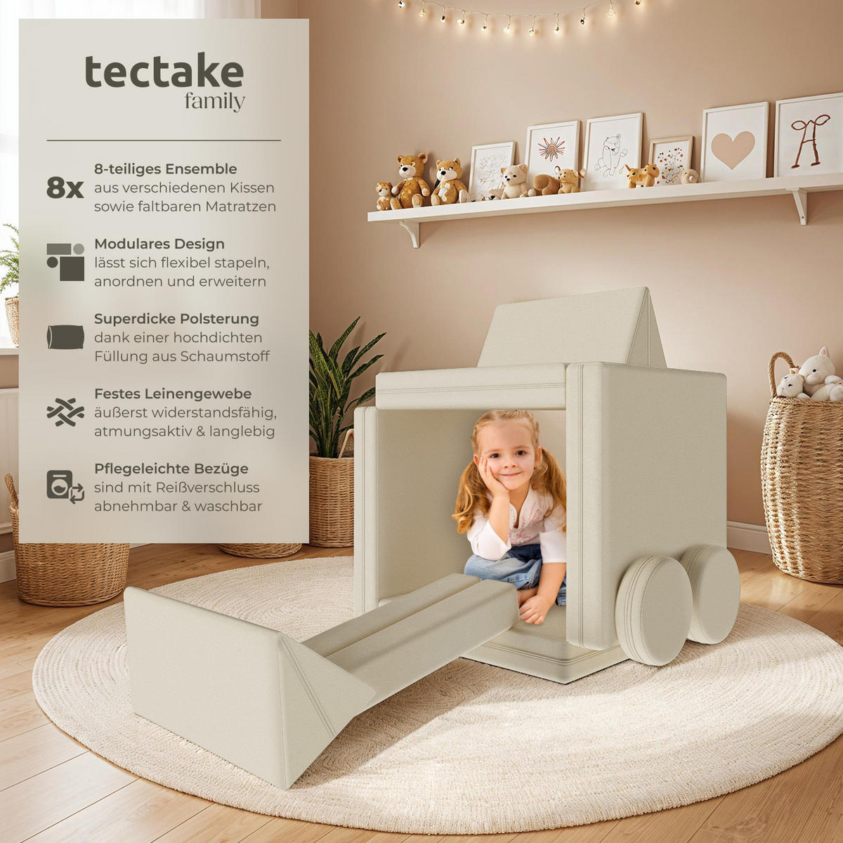 SPIELSOFA Lilly,stapelbar,beige - Beige, Textil (120/45/60cm) - tectake
