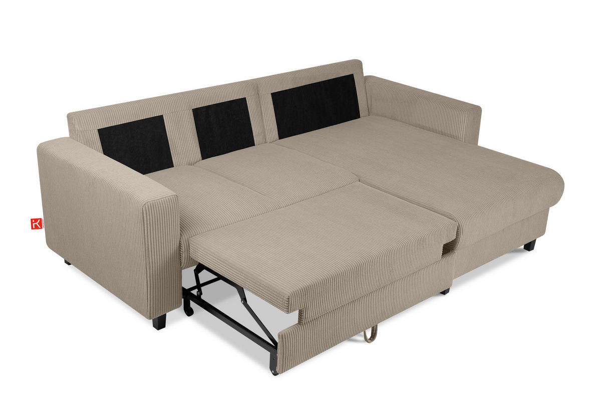 ECKSCHLAFSOFA EGRET Rechts mit Bettkasten, Cord-Stoff, beige - Beige, Textil (234/90cm) - KONSIMO®