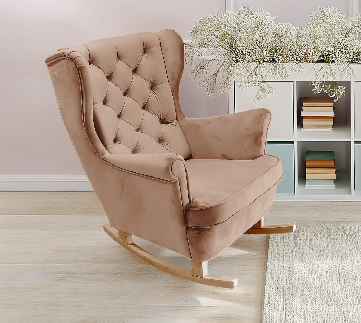 SCHAUKELSESSEL mit gepolstertem Sitz und Armlehnen, 102x81x95 cm, Cappuccino_29840 - Buchefarben/Sonoma Eiche, Holz/Textil (81/102/95cm) - DomoHome