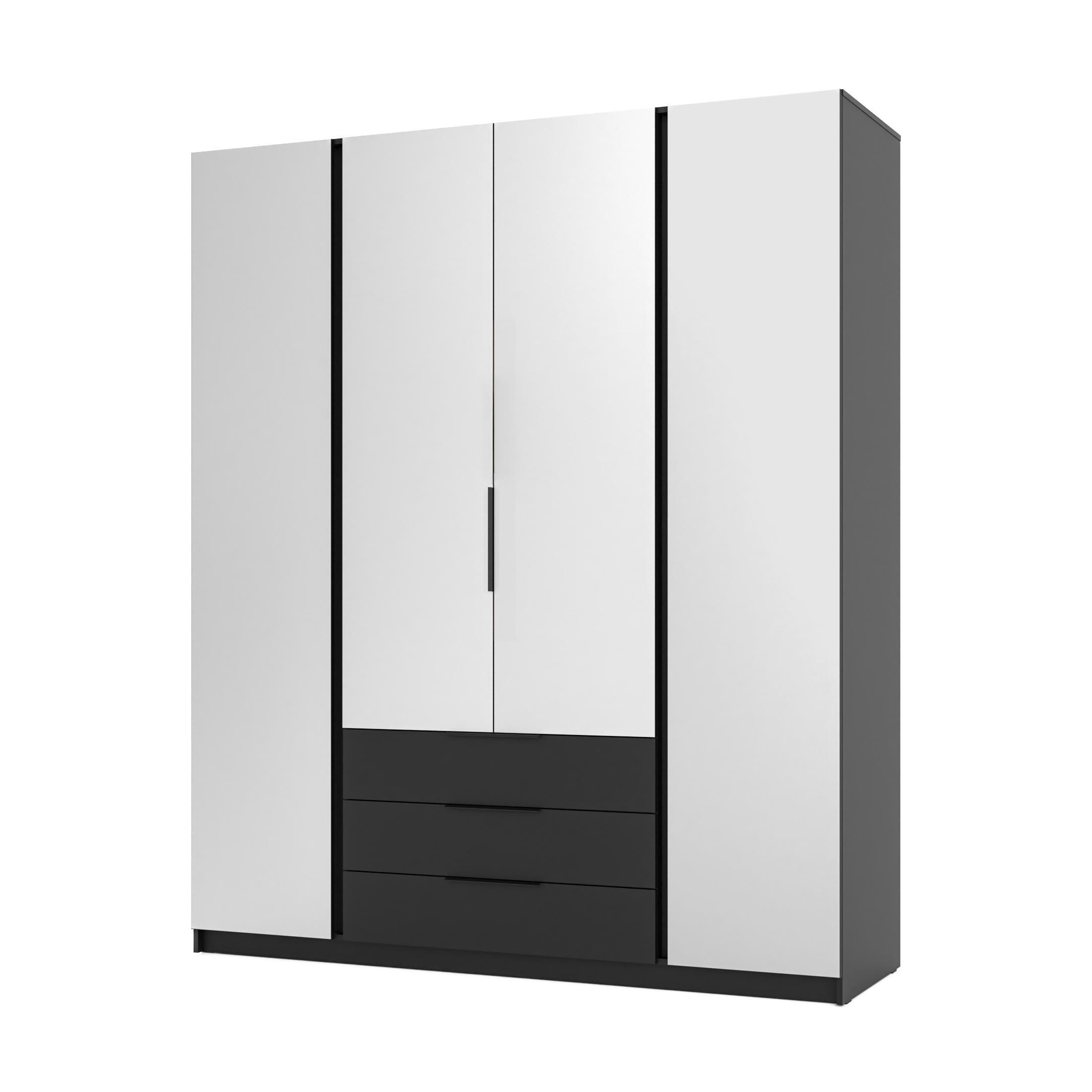KLEIDERSCHRANK Nehir Schwarz 200 cm - 4T3S Modern mit Schubladen und 4 Spiegeln - Schwarz, Holzwerkstoff/Kunststoff (200/239/61.9cm) - AX Living