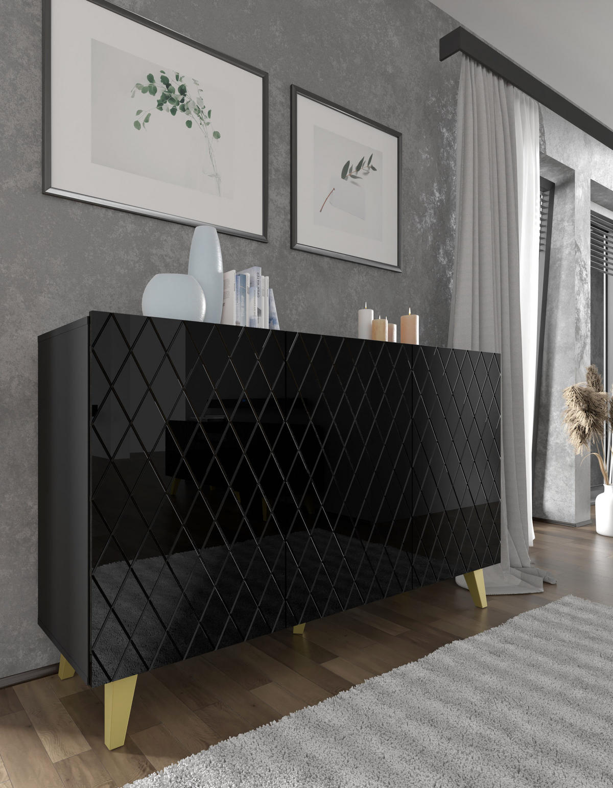 KOMMODE Schwarz 145/90/42 - Schwarz, Holzwerkstoff (145/90/42cm) - RAUMHIRSCH FURNITURE