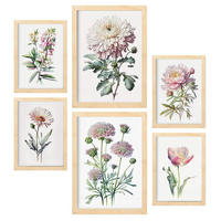 POSTER Set Mit 6 Pinke Blumen Vollfarbige Natur Und Botanikdrucke Mit Blumenmotiven Auf Reinweißen Hintergründen A3 & A4 Rahmen Aus Hellem Holz - Beige, Papier (29/3cm) - Nacnic