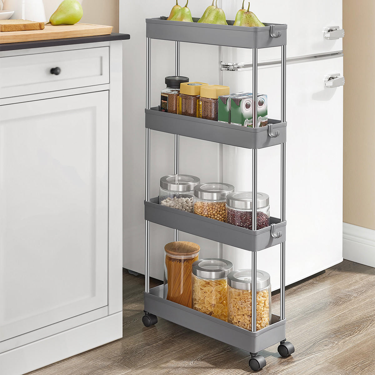 ROLLWAGEN mit 4 Etagen - H88 cm - Grau, Kunststoff (12.5/88/25cm) - Calicosy