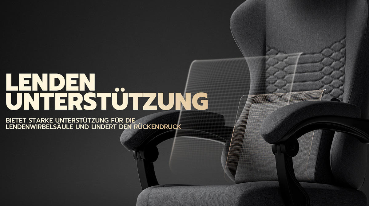 GAMING-STUHL ergonomisch Stoff Schwarz mit Fußstütze - Schwarz, Kunststoff (63/120.5/58.5cm) - Meubliv