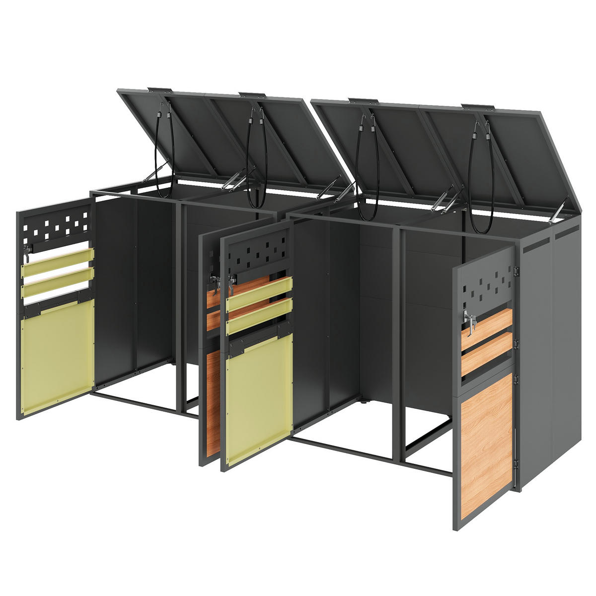 MÜLLTONNENBOX aus Stahl in Grau/Holzoptik mit hydraulischem Klappdeckel - Grau, Metall (264/124.5/80cm) - Modfu