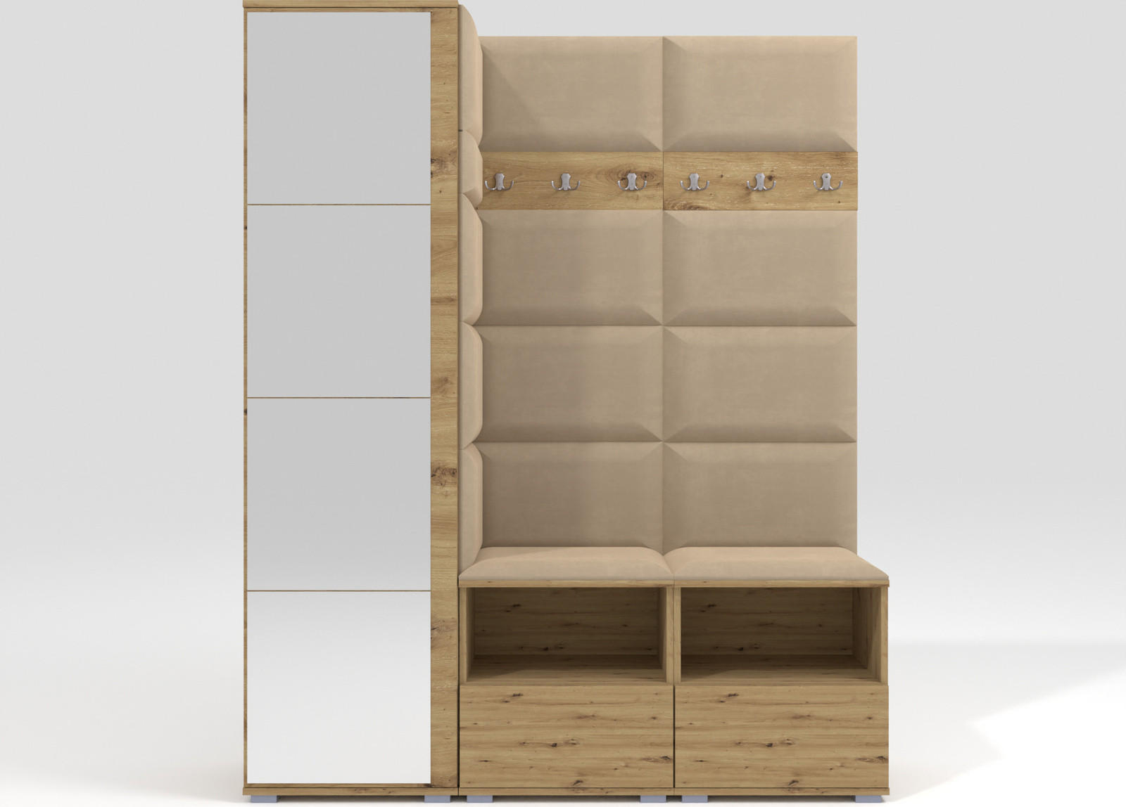 GARDEROBEN-SET Nela II mit Spiegel 150/187/40 - Beige/Silberfarben, Holzwerkstoff/Kunststoff (150/187/40cm)