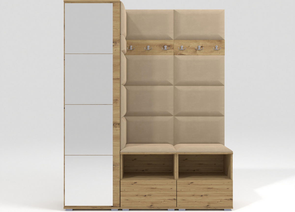 GARDEROBEN-SET Nela II mit Spiegel 150/187/40 - Beige/Silberfarben, Holzwerkstoff/Kunststoff (150/187/40cm)