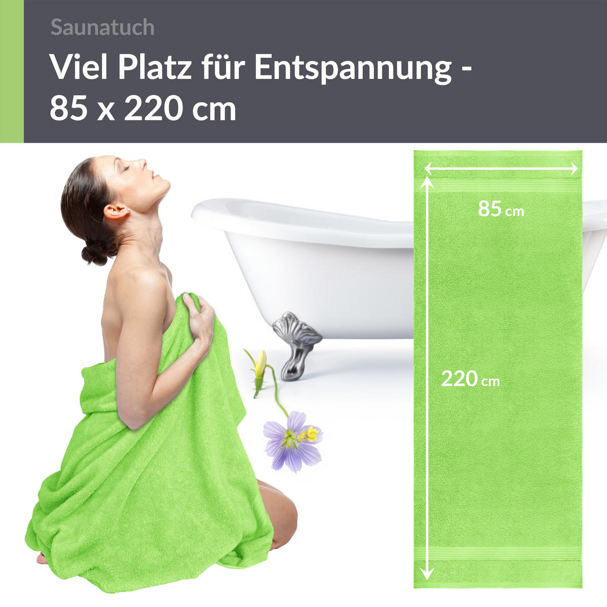SAUNATUCH Linz Apfel Grün 85x220 cm - Hellgrün, Textil (85/220cm) - Lashuma