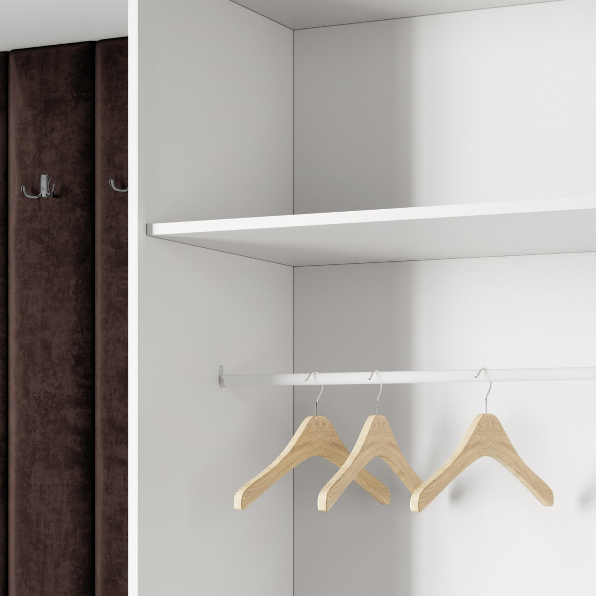 GARDEROBENSCHRANK REMA 200/240/60 cm Modern Garderobe-Set Weiß - Weiß/Braun, Holzwerkstoff (200/240/60cm) - MASSENO