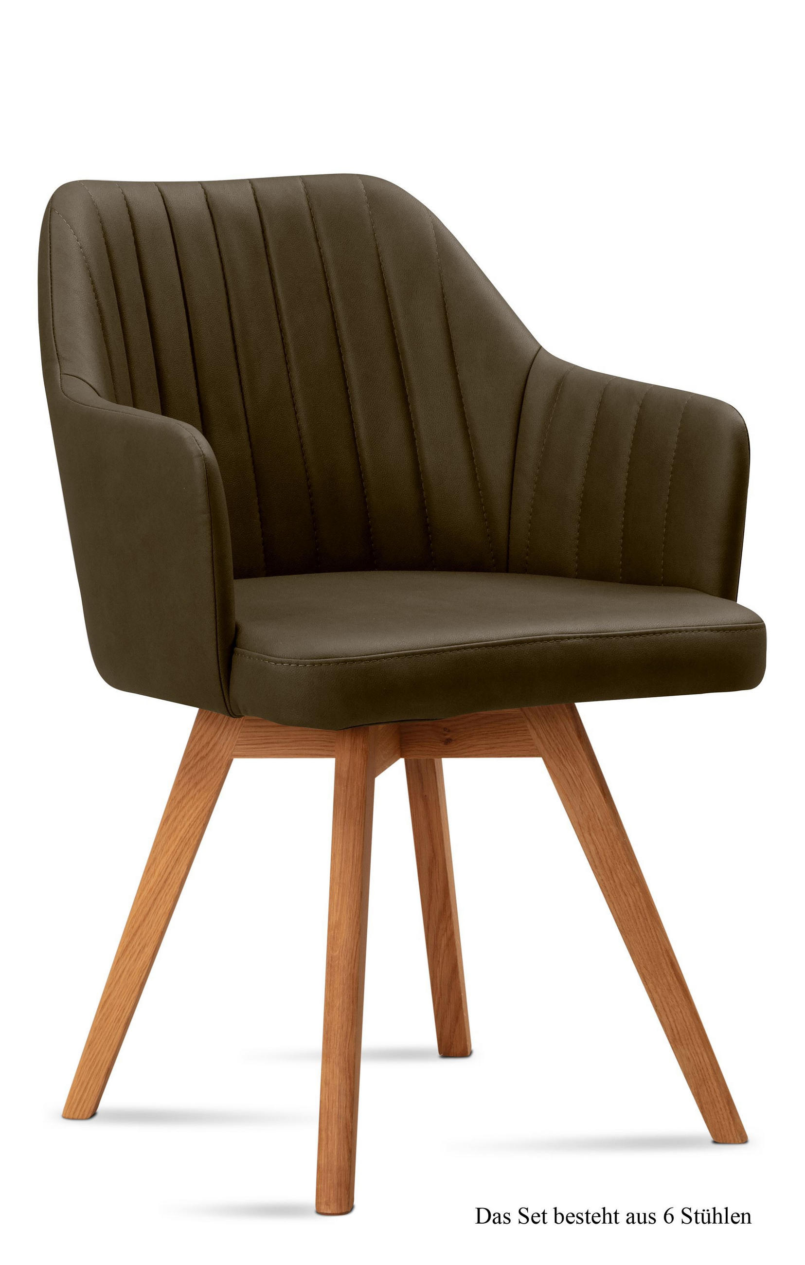 ARMLEHNSTUHL (6er-Set) Domna 58x81x60 Eiche geölt/Khaki - Dunkelgrün/Eichefarben, Kunststoff (60/81/58cm) - 58aufmkessel