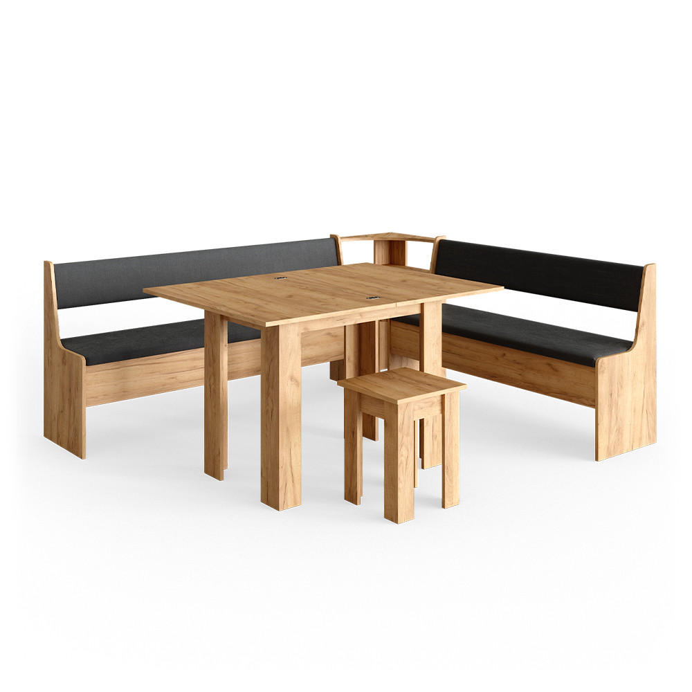 ECKBANKGRUPPE Roman Goldkraft Eiche 210 x 41.5 cm mit Tisch - Honigeiche/Anthrazit, Holzwerkstoff (210/80/180cm) - Vicco