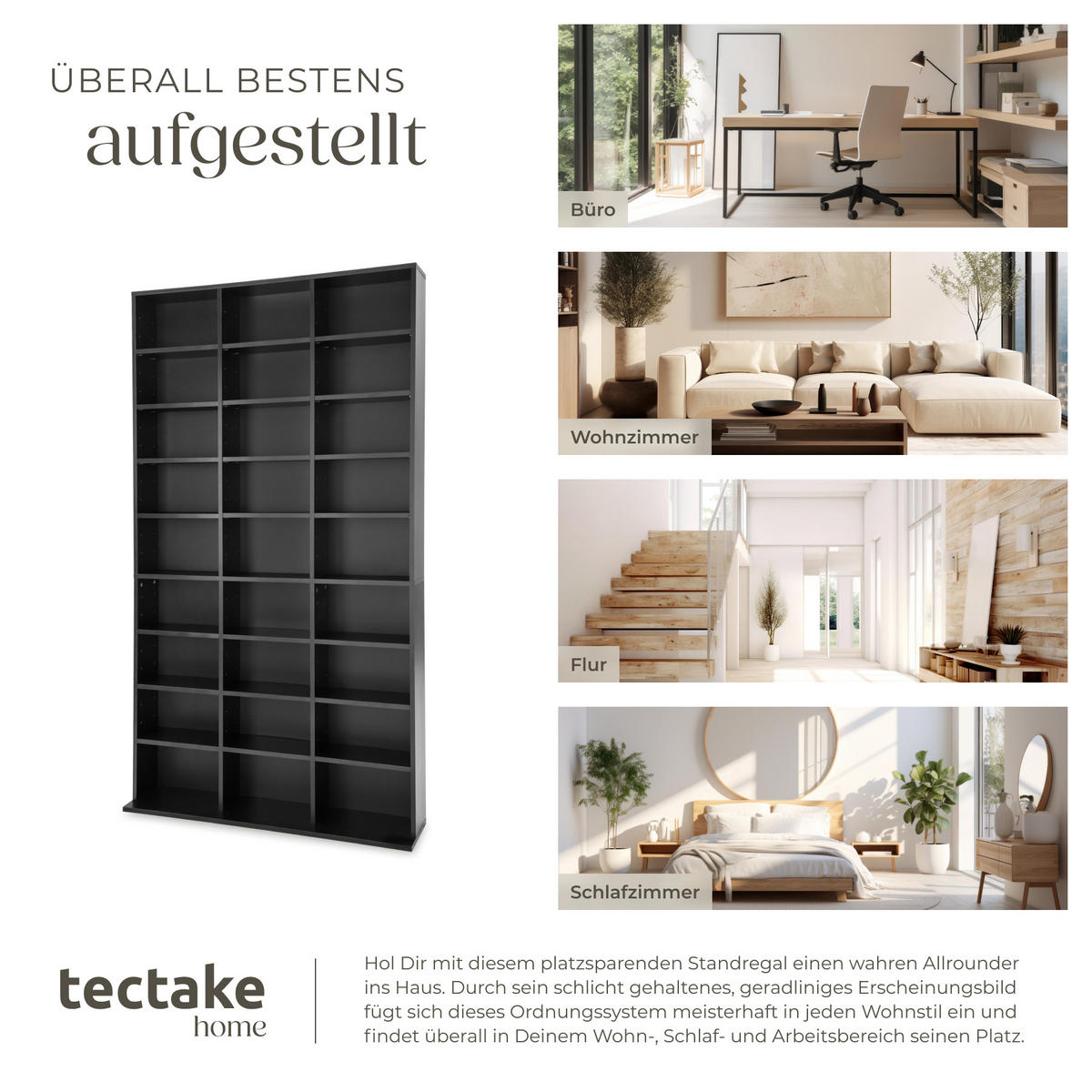 CD/DVD Regal Christel,180 x 102 x 23,5 cm,schwarz - Schwarz, Holz (23.5/180/102cm) - tectake