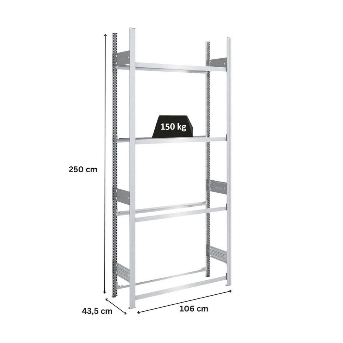 REIFENREGAL TIRE PRO 250x100x43cm 4 Ebenen 150kg Fachlast Bis zu 5 Reifen pro Ebene Verzinkt - Silberfarben, Metall (100/250/43cm) - PROREGAL