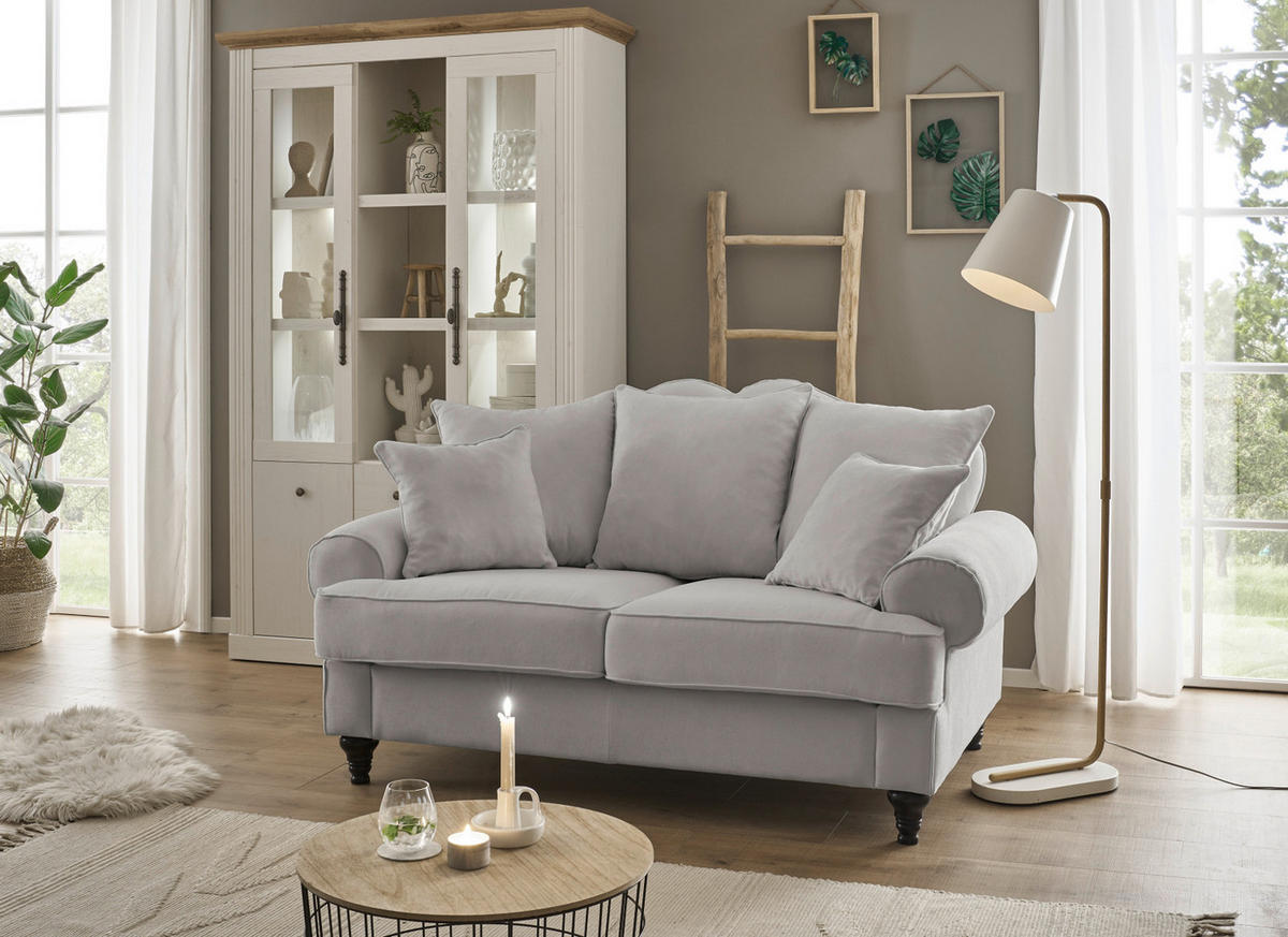 SOFA hellgrau Landhaus, Couch 2-Sitzer 170 cm - Hellgrau, Holz/Textil (170/95/100cm) - Furn.Design