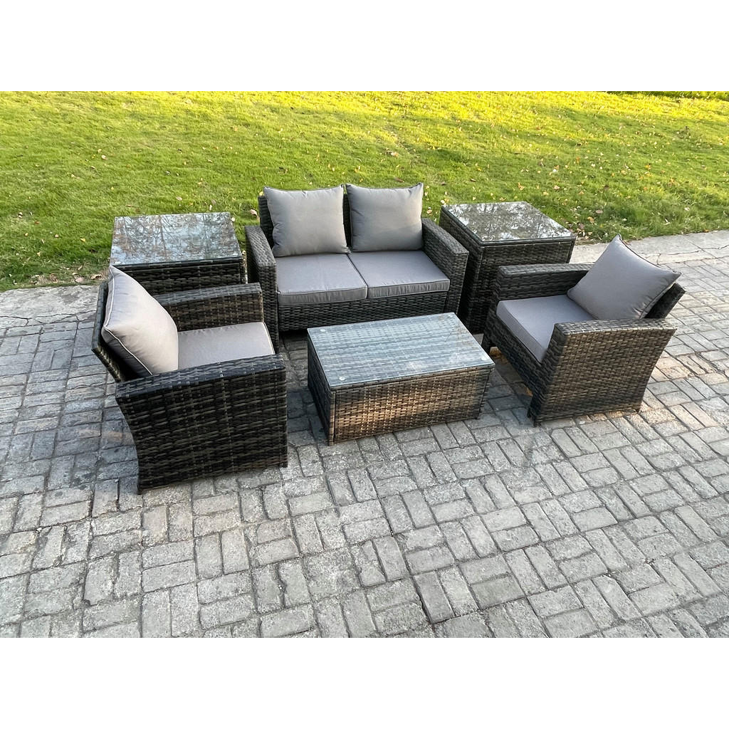 Thumbnail - Fimous Gartengarnitur, Dunkelgrau, Metall, 4-Sitzer, rechteckig, Loungemöbel, Loungemöbel-Sets