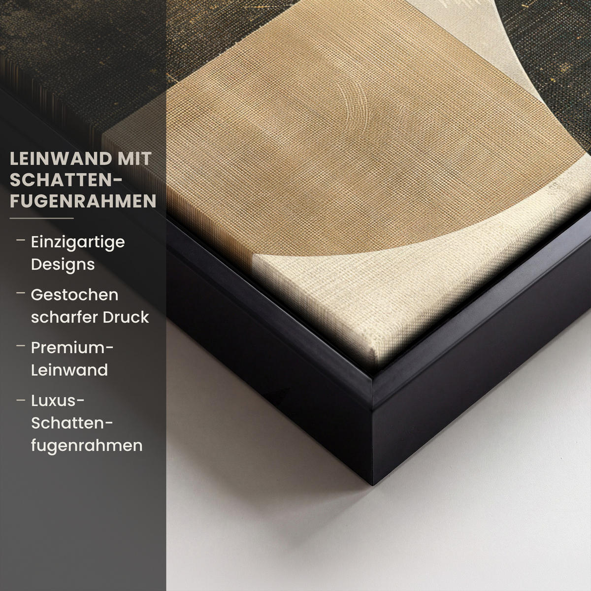 LEINWAND Bilder mit Rahmen - Abstrakt - Geometrische Formen - Schwarz - Gold - 20x30 - Ecru, Textil (20/30cm) - MuchoWow
