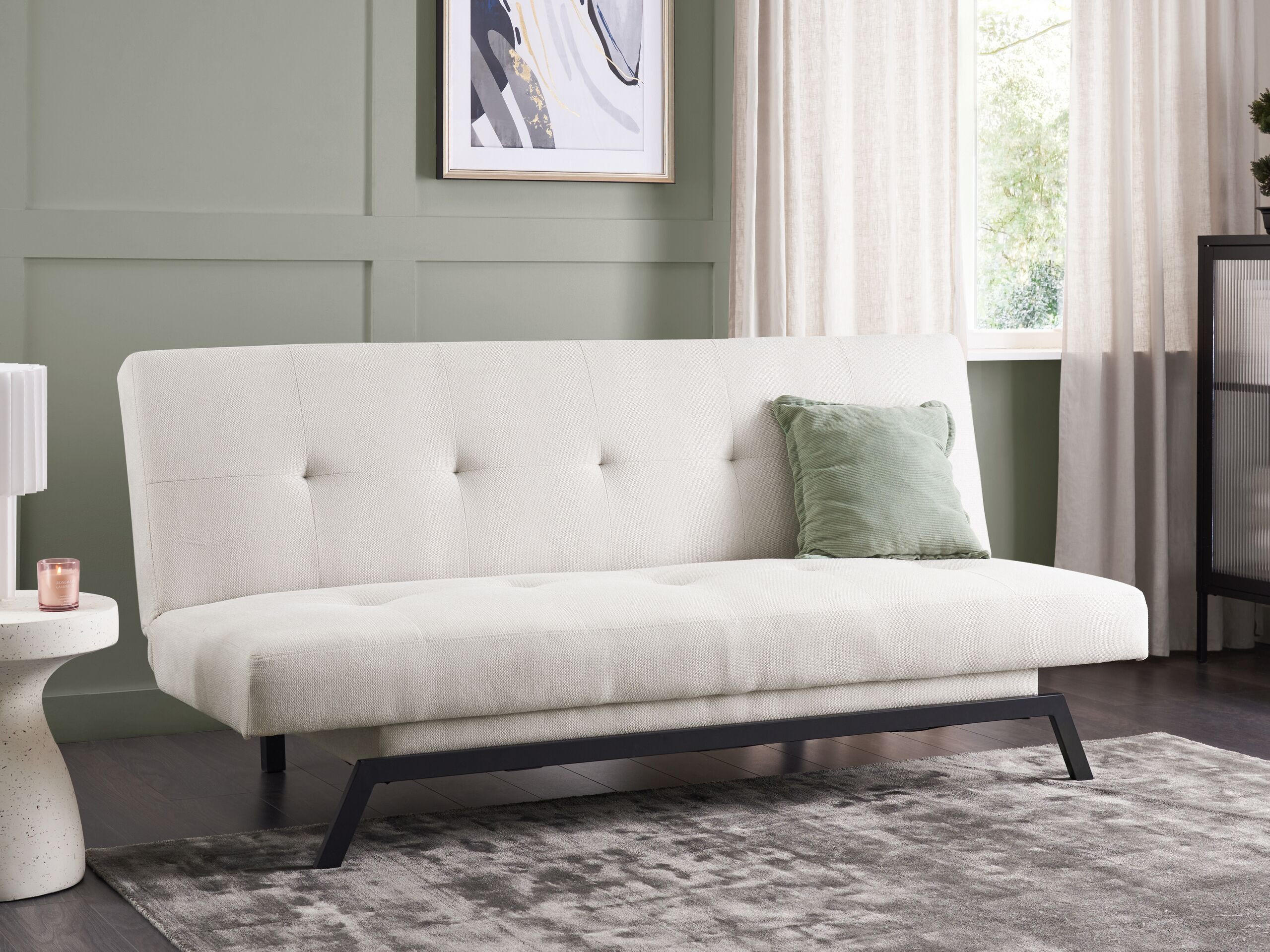 3-SITZER-SCHLAFSOFA cremeweiß Leeds - Schwarz/Weiß, Textil (188/85/93cm) - Beliani
