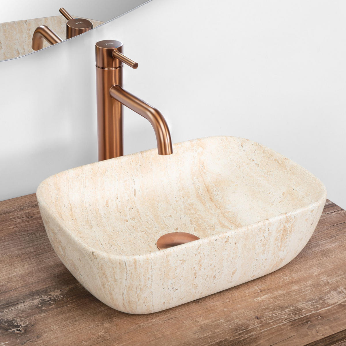 AUFSATZWASCHBECKEN BELINDA MINI TRAVERTINE MATT 36/25/11,5 cm - Beige, Keramik (36/11.5/25cm) - REA