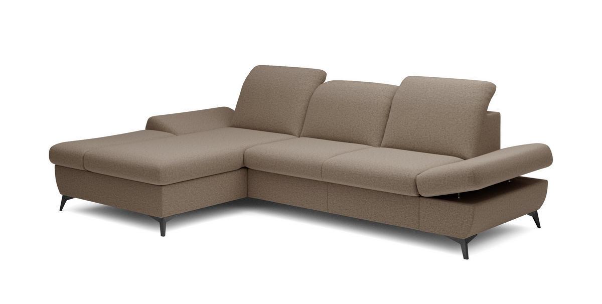ECKSOFA FELICE L-S Braun Geflochtener Stoff mit Schlaffunktion - Braun, Holz (284/166cm) - MASSENO