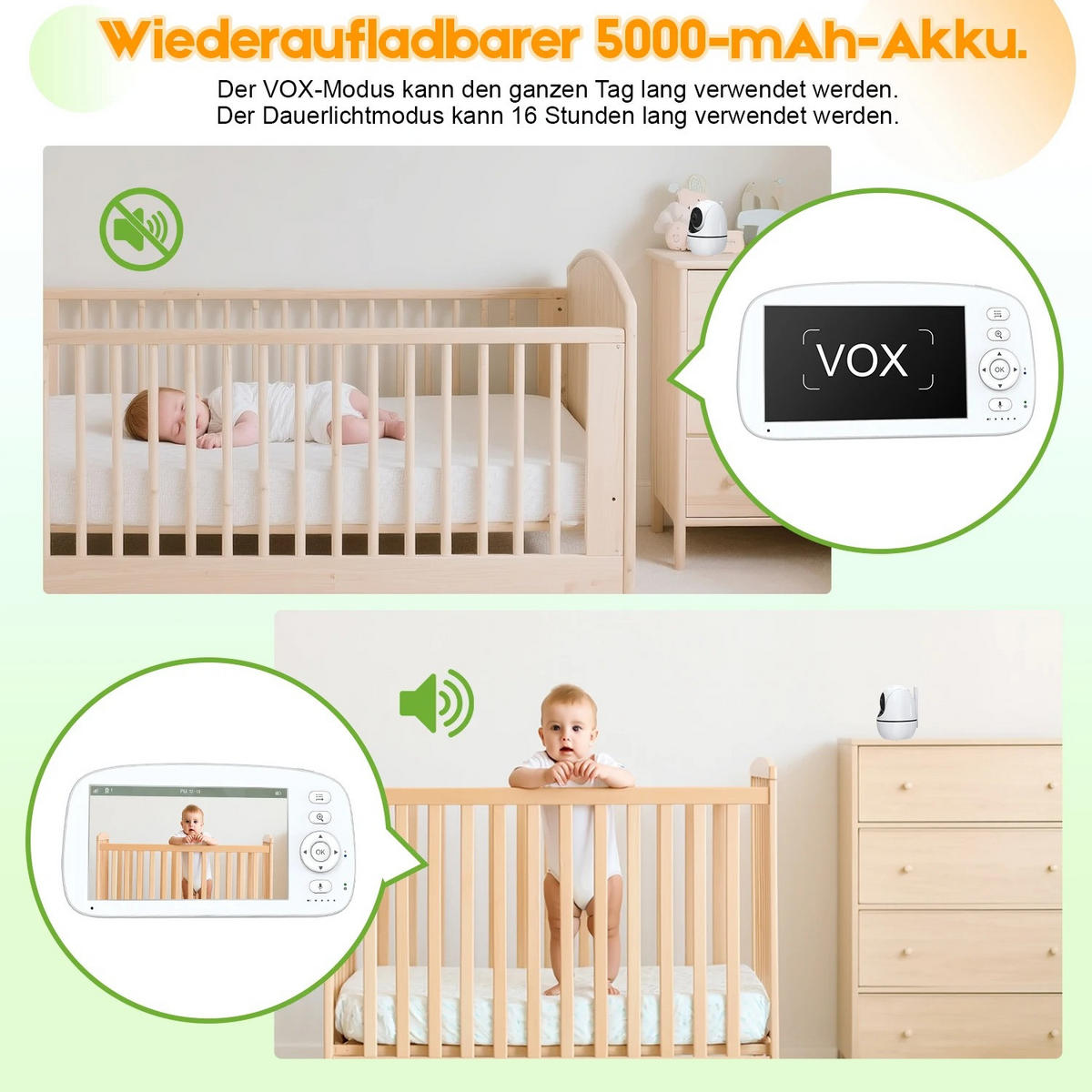BABYPHONE 5-Zoll Videoüberwachung, Weiß - Weiß, Kunststoff - Kaket