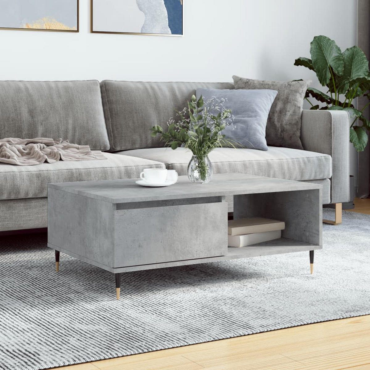 COUCHTISCH Betongrau 90x60x35 cm Holzwerkstoff - Grau, Holzwerkstoff (90/60/35cm) - furnicato