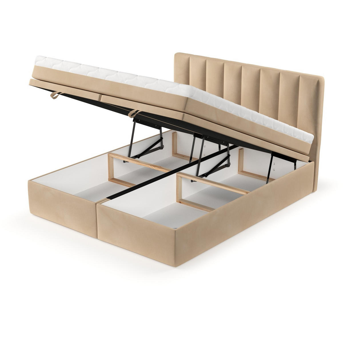 BOXBETT Lume 180/200 cm Beige im Kronos Stoff - Beige/Schwarz, Holz/Holzwerkstoff (180/200cm) - AltaBeds